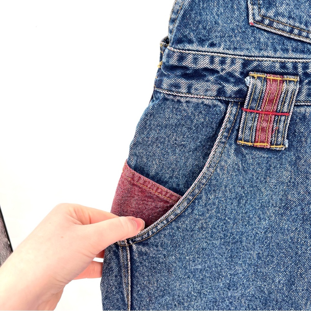 VINTAGE Denim Jumper Overalls Dress M Y2K 00s 90s Pinafore Jeans Pockets Vtg - Picture 2 of 11